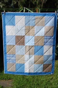 Custom Made Cot Quilt "Brown/Blues"